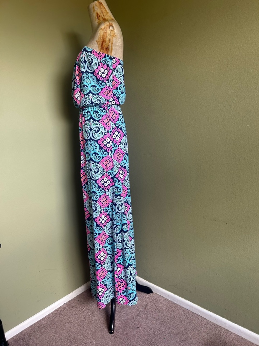 Lilly Pulitzer Strapless Maxi Dress in Blue & Pink Pattern - Picture 2 of 11